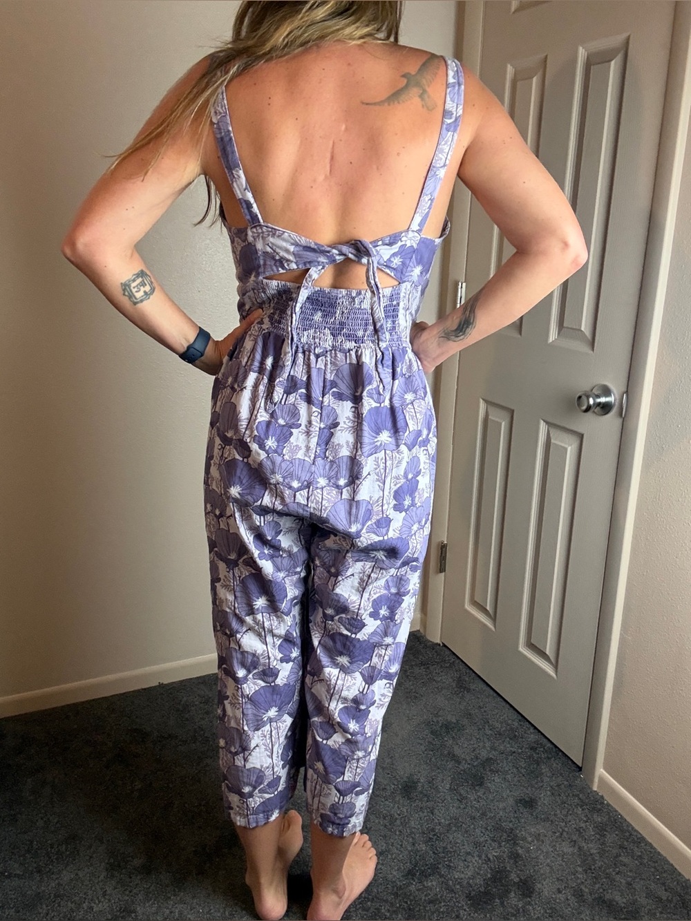 Kate Quinn Floral Square-Neck Lavender Jumpsuit- size Medium - Picture 6 of 9